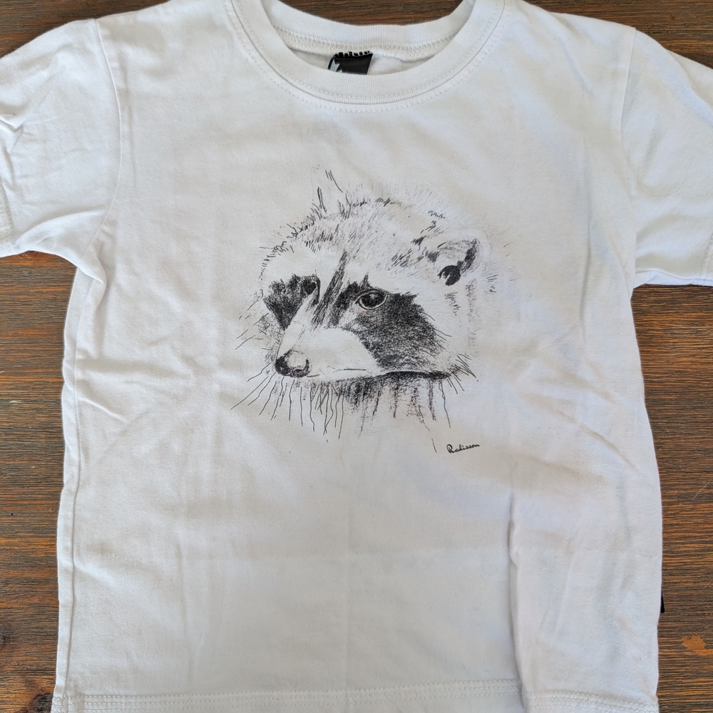 Etica White Raccoon Sketch Kids Tee
